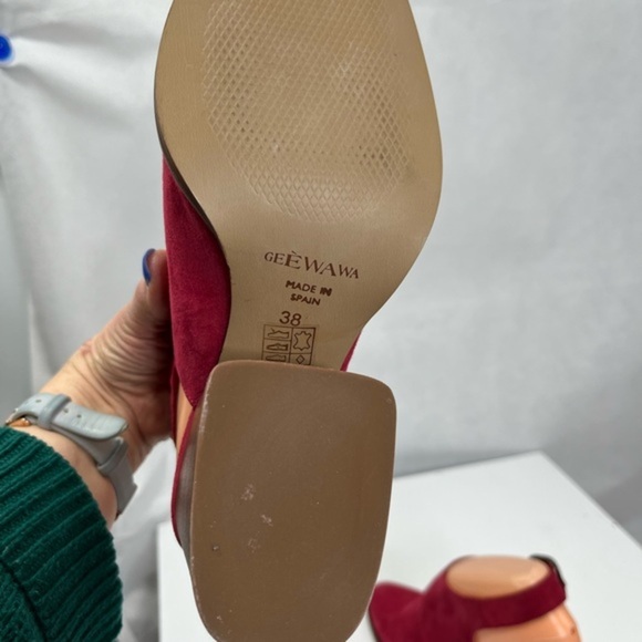 Geewawa Anthropologie berry color block heel mules, worn once, euro size 38 - Picture 7 of 8